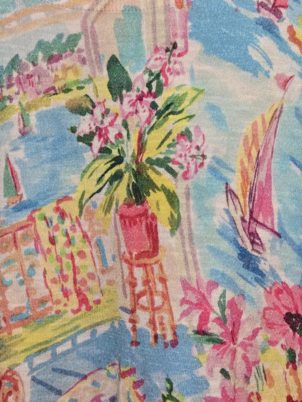 Talbots Multicolor Floral Scenic Short Sleeve Tee in Pink Blue Green Yellow - Picture 6 of 8